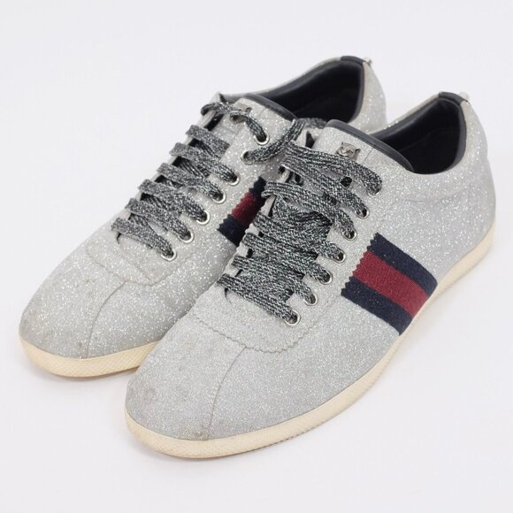 GUCCI ACE sneaker 9 US 9.5 silver glitter Web metallic studs - Picture 1 of 11